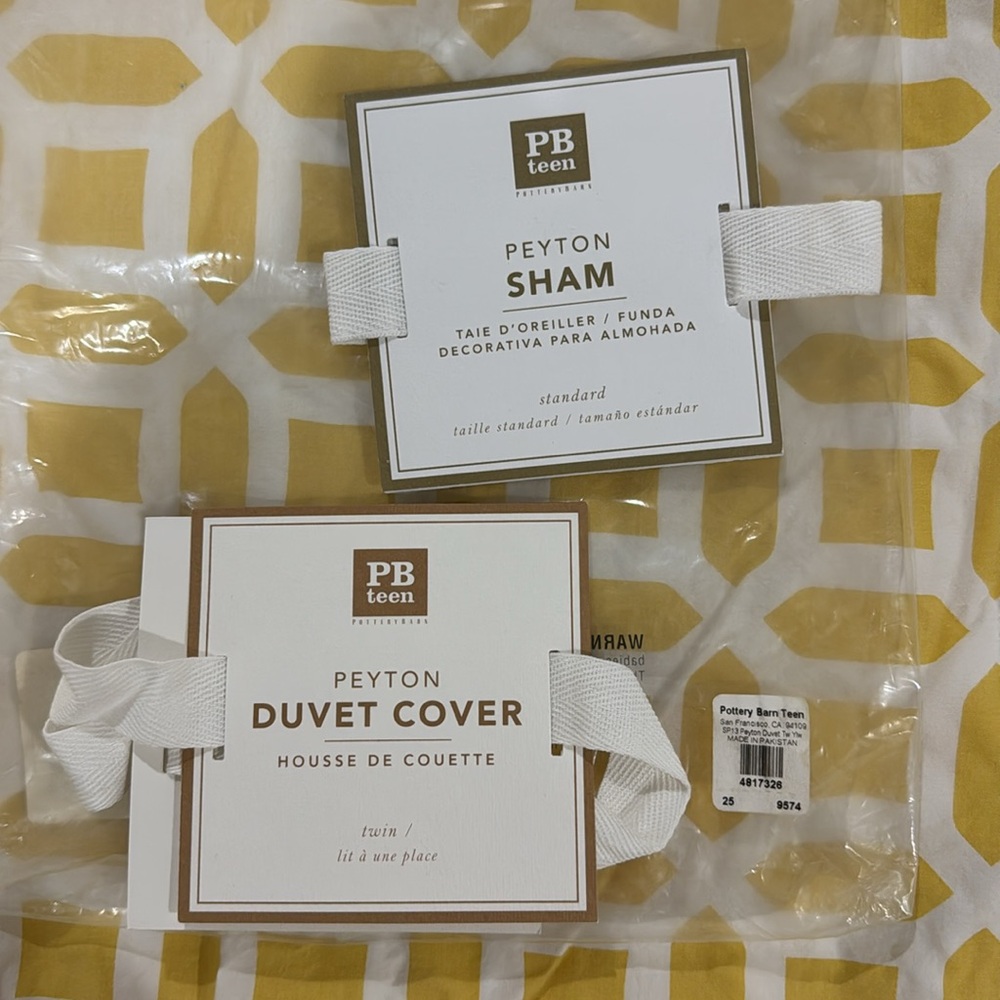 Pottery Barn Teen Peyton Duvet Yellow and White 100% Cotton & 1 Sham Twin Size - Picture 4 of 4